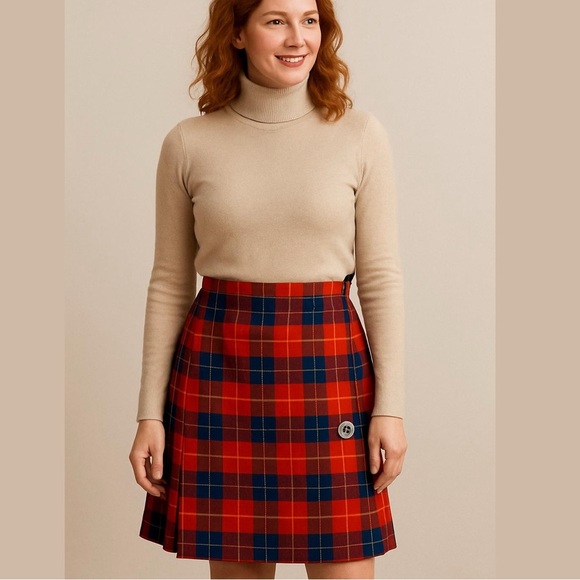 Vintage Scottish Plaid Red Wool Tartan Plaid Classic Traditional Skirt Kilt Sz M - Picture 3 of 16